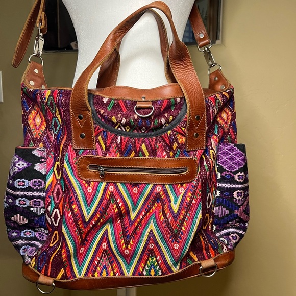 Nena & Co OOAK Convertible Day Bag Crossbody Huipil Leather OG CDB - Picture 2 of 16